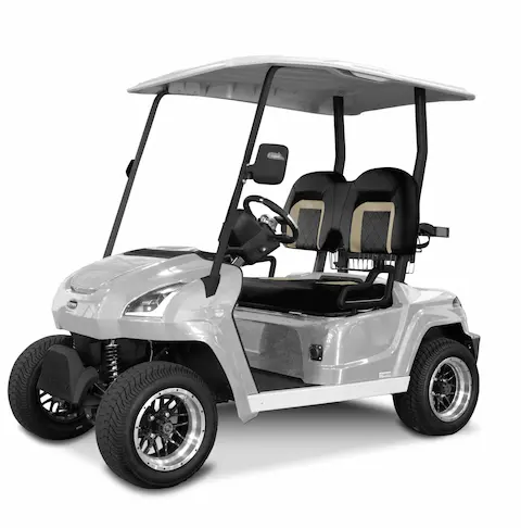 Two-seat electric golf cart in silver color